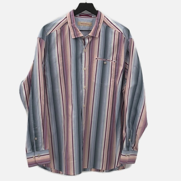 Tommy Bahama Silk & Cotton Striped Button Down Long Sleeve Shirt - Size XL - Picture 1 of 10